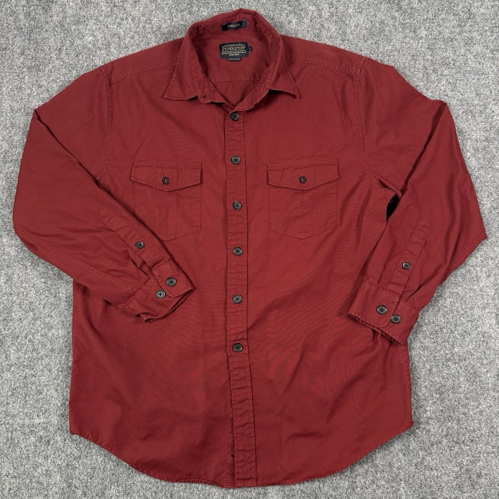 Pendleton Forester Shirt Mens Large Red 100% Cotton Canvas Button Up Workwear